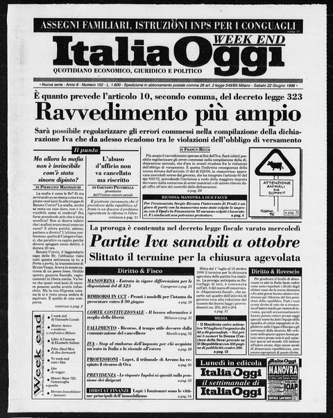 Italia oggi : quotidiano di economia finanza e politica